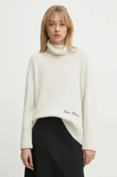 FROM FUTURE pulover de casmir culoarea bej, cu guler, WPL02195 imagine