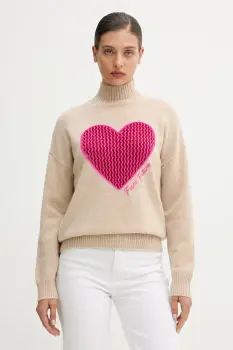 FROM FUTURE pulover de casmir culoarea bej, cu guler, WPM03254 imagine