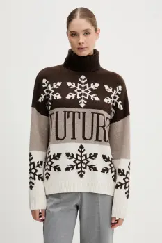 FROM FUTURE pulover de casmir culoarea maro, cu guler, WPL03334 imagine