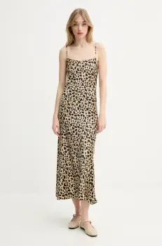 FROM FUTURE rochie de matase culoarea bej, midi, mulata, WRO00005 imagine