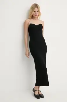 FROM FUTURE rochie din lana culoarea negru, maxi, mulata, WRO01751 imagine