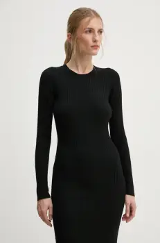 FROM FUTURE rochie din lana culoarea negru, midi, mulata, WRO01073 imagine