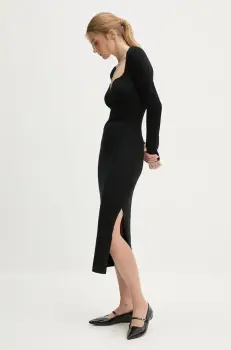 FROM FUTURE rochie din lana culoarea negru, midi, mulata, WRO01469 imagine