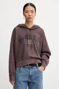 G-Star hanorac de bumbac culoarea maro, cu gluga, cu imprimeu, D27266-D969 imagine