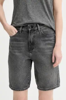 G-Star pantaloni scurti jeans culoarea gri, uni, high waist, D26268-D933 imagine