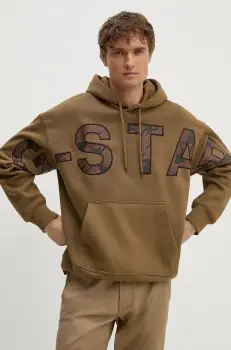 G-Star Raw bluza barbati, culoarea maro, cu gluga, neted, D25530-D733 imagine