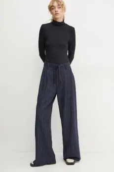 G-Star Raw pantaloni din lana culoarea albastru marin, lat, high waist, D22883-D721 imagine