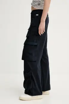 G-Star Raw pantaloni din lana femei, culoarea bleumarin, fason cargo, high waist, D26034-D401 imagine