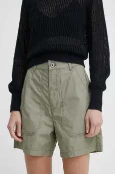 G-Star Raw pantaloni scurti din bumbac culoarea verde, neted, high waist imagine