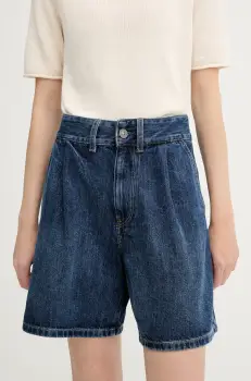 G-Star Raw pantaloni scurti jeans culoarea bleumarin, uni, high waist, D25985-D788 imagine