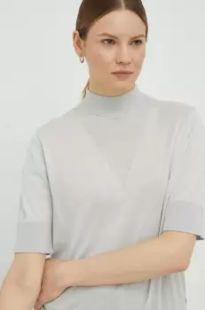 G-Star Raw pulover de bumbac femei, culoarea gri, light, cu guler imagine