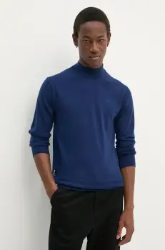 G-Star Raw pulover de lana barbati, culoarea albastru marin, light, cu guler, D25175-D847 imagine