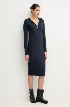 G-Star Raw rochie din bumbac culoarea bleumarin, midi, mulata, D26083-D958 imagine