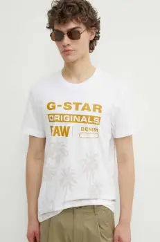 G-Star Raw tricou din bumbac barbati, culoarea alb, cu imprimeu, D24681-336 imagine