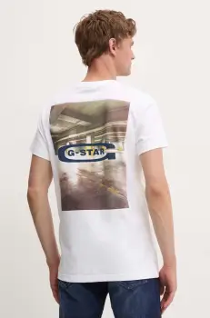 G-Star Raw tricou din bumbac barbati, culoarea alb, cu imprimeu, D25093-C784 imagine