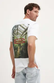 G-Star Raw tricou din bumbac barbati, culoarea alb, cu imprimeu, D25093-C784 imagine