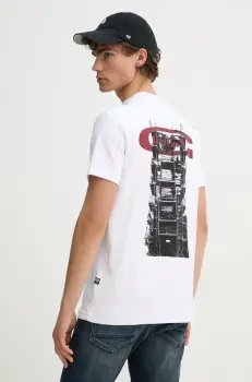 G-Star Raw tricou din bumbac barbati, culoarea alb, cu imprimeu, D25141-C812 imagine