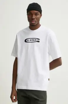 G-Star Raw tricou din bumbac barbati, culoarea alb, cu imprimeu, D26350-C336 imagine