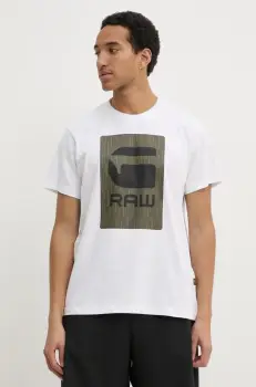 G-Star Raw tricou din bumbac barbati, culoarea alb, cu imprimeu, D26478-C336 imagine