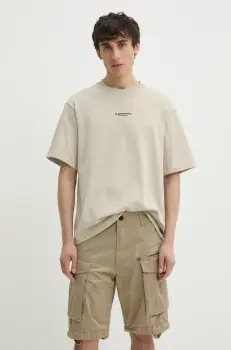 G-Star Raw tricou din bumbac barbati, culoarea bej, cu imprimeu imagine