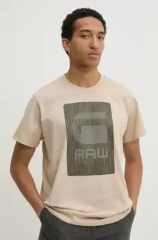 G-Star Raw tricou din bumbac barbati, culoarea bej, cu imprimeu, D26478-C336 imagine