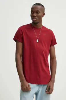 G-Star Raw tricou din bumbac barbati, culoarea bordo, neted, D16396-B353 imagine