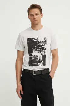 G-Star Raw tricou din bumbac barbati, culoarea gri, cu imprimeu, D24686-336 imagine