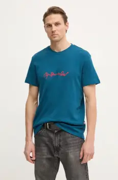 G-Star Raw tricou din bumbac barbati, culoarea turcoaz, cu imprimeu, D25150-C812 imagine