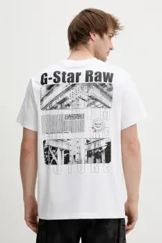 G-Star Raw tricou din bumbac culoarea alb, cu imprimeu, D25976-C784 imagine