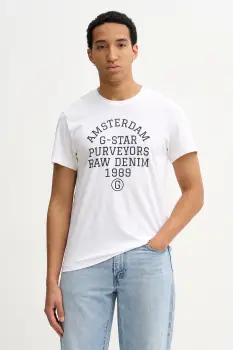 G-Star tricou din bumbac culoarea alb, cu imprimeu, D26856-C372 imagine