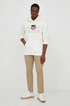 Gant bluza barbati, culoarea alb, cu gluga, cu imprimeu imagine