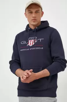 Gant bluza barbati, culoarea albastru marin, cu gluga, cu imprimeu imagine