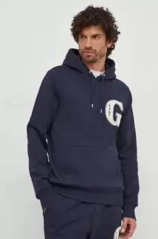 Gant bluza barbati, culoarea albastru marin, cu gluga, cu imprimeu imagine