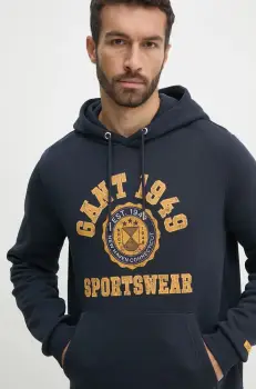 Gant bluza barbati, culoarea albastru marin, cu gluga, cu imprimeu, 2015068 imagine