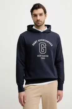 Gant bluza barbati, culoarea albastru marin, cu gluga, cu imprimeu, 2067033 imagine