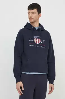 Gant bluza barbati, culoarea albastru marin, cu gluga, cu imprimeu imagine