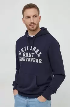 Gant bluza barbati, culoarea albastru marin, cu gluga, cu imprimeu imagine