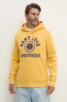 Gant bluza barbati, culoarea galben, cu gluga, cu imprimeu, 2015068 imagine