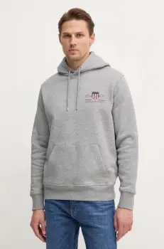 Gant bluza barbati, culoarea gri, cu gluga, cu imprimeu imagine