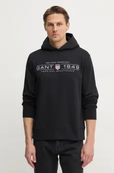 Gant bluza barbati, culoarea negru, cu gluga, cu imprimeu, 2044014 imagine