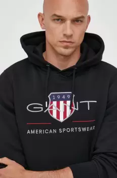 Gant bluza barbati, culoarea negru, cu gluga, cu imprimeu imagine