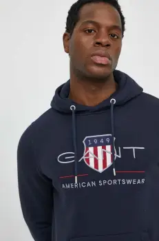 Gant bluza barbati, culoarea negru, cu gluga, cu imprimeu imagine