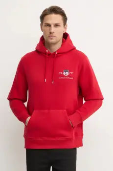 Gant bluza barbati, culoarea rosu, cu gluga, cu imprimeu imagine