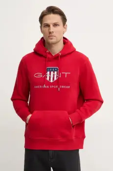 Gant bluza barbati, culoarea rosu, cu gluga, cu imprimeu imagine