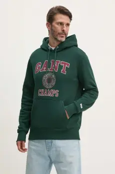 Gant bluza barbati, culoarea verde, cu gluga, cu imprimeu, 2015068 imagine