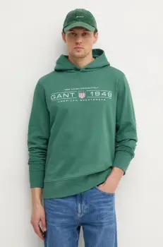 Gant bluza barbati, culoarea verde, cu gluga, cu imprimeu, 2044014 imagine