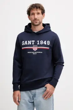 Gant bluza culoarea albastru marin, cu gluga, cu imprimeu, 2067042 imagine