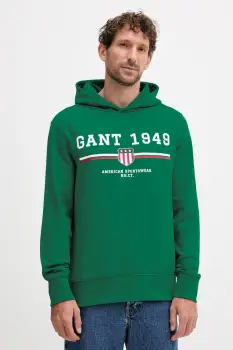 Gant bluza culoarea verde, cu gluga, cu imprimeu, 2067042 imagine