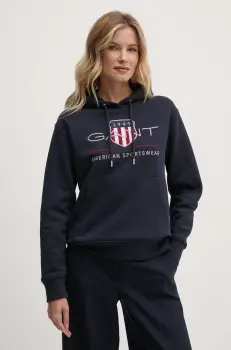 Gant bluza femei, culoarea albastru marin, cu gluga, cu imprimeu, 4200276 imagine