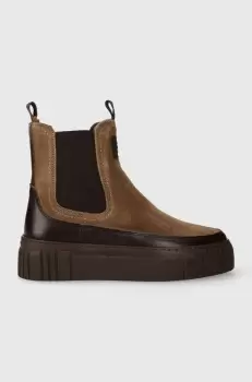 Gant botine din piele intoarsa Snowmont femei, culoarea maro, cu toc plat, izolat, 27553371.G240 imagine